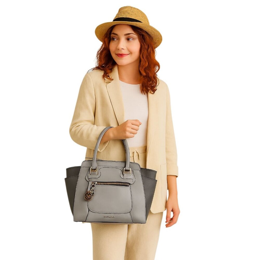London Fog Leather Gray Tote Shoulder Bag Travel Weekender Overnight CarryOn